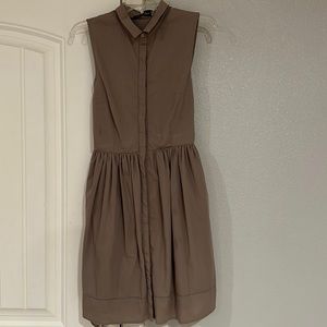 Elizabeth Klein Beyond Vintage Dress 4 Taupe Sleeveless Shirt-Dress Full Skirt